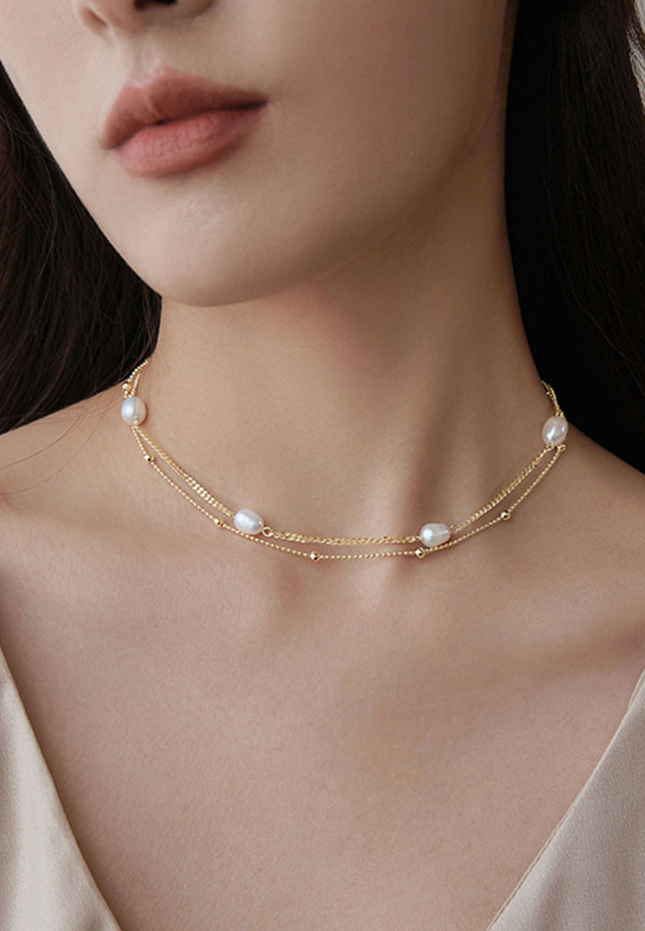 Celovis Mariel Baroque Pearl on Multi-Layer Link Chain Necklace