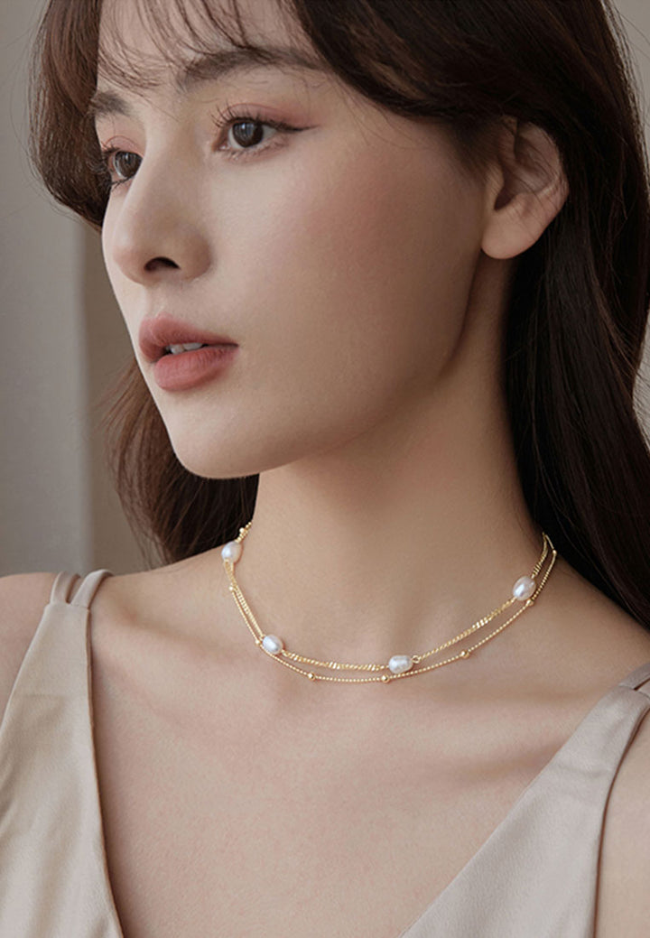 Celovis Mariel Baroque Pearl on Multi-Layer Link Chain Necklace