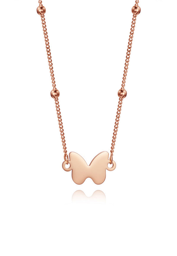 Celovis Jewellery Zoya Butterfly Engravable Pendant with Bead-Link Chain Necklace in Rose Gold