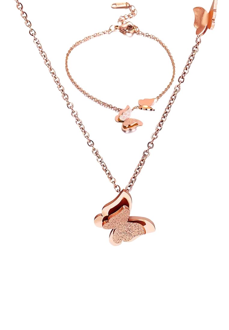 Queen Alexandra Butterfly Rose Gold Necklace with Bracelet Set