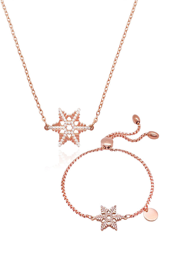 Celovis Jewellery - Stellar Snow Crystal Necklace with Bracelet Set in Rose Gold [Limited Edition] 