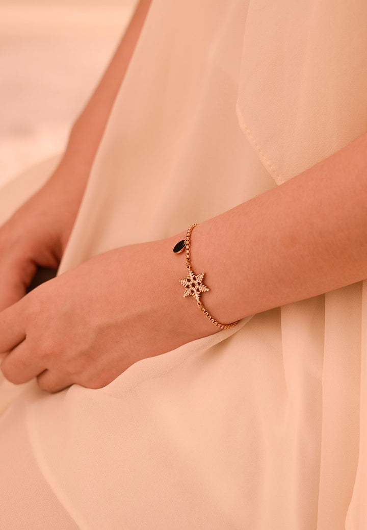 Celovis Christmas Collection - Stellar Snow Crystal Adjustable Slider Clasp Bracelet in Rose Gold