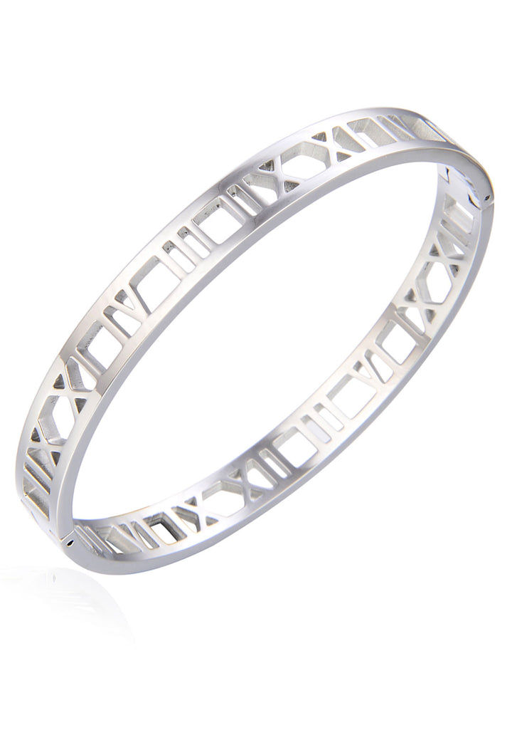 Celovis Jewellery Trinity Roman Numeral Motifs on Eternity Oval Clasped Bangle
