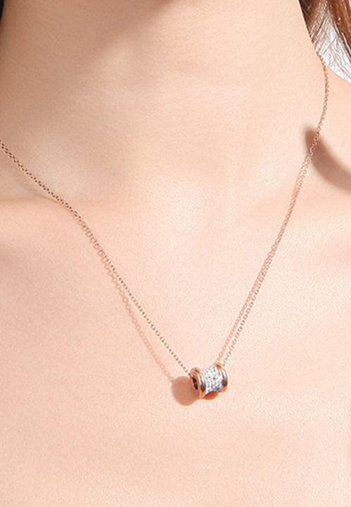 Celovis Jewellery  Lumina Zirconia White Barrel Pendant in Rose Gold Chain Necklace