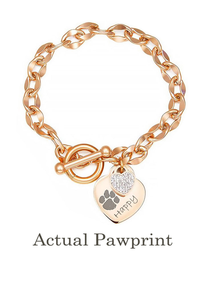 Custom Pet Paw Print Heart-tag Pendant Toggle Clasp Bracelet