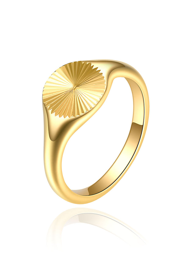 Vision Engravable Radial Rayburst Signet with Solid Band Ring in Gold