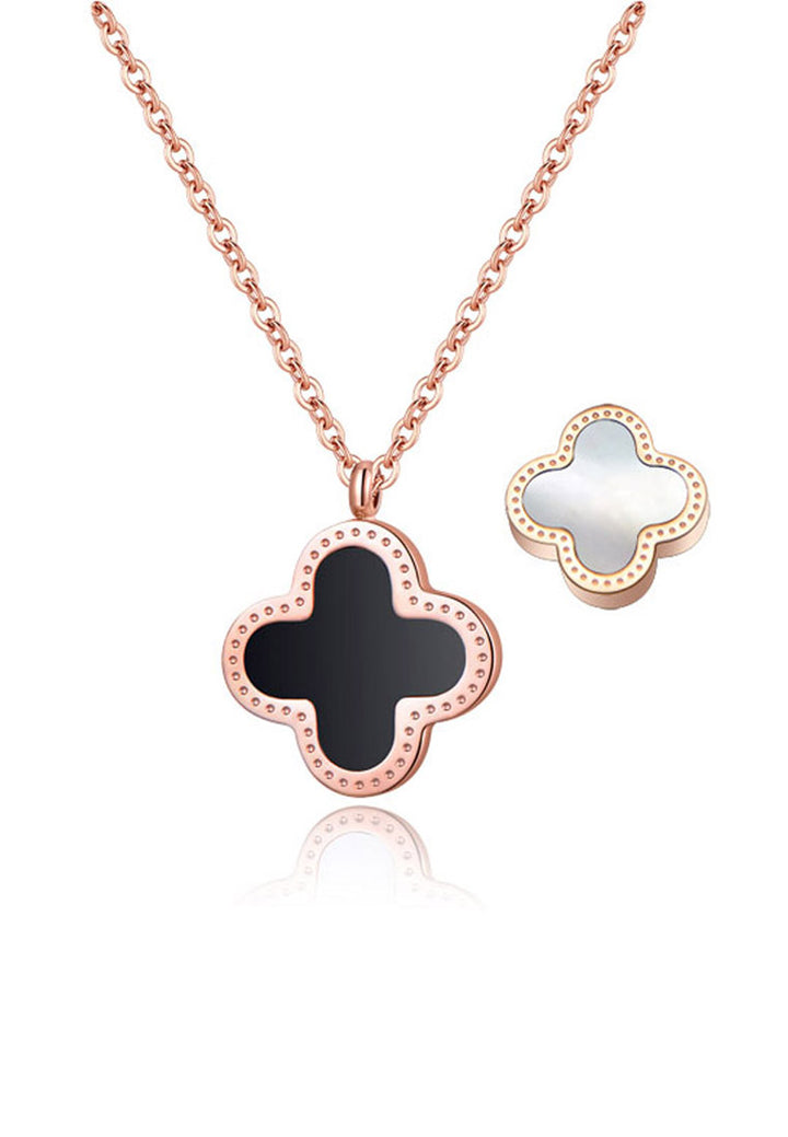Adele Reversible Two Side Four Leaf Clover Pendant Necklace - Celovis Jewelry