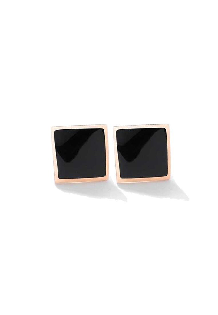 Cleopatra Curved Square in Black Inlay Stud Earrings