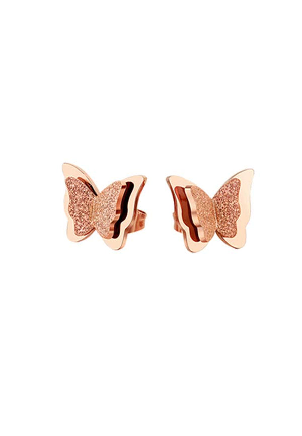 Queen Alexandra Double Frosted Butterfly in Rose Gold Stud Earrings