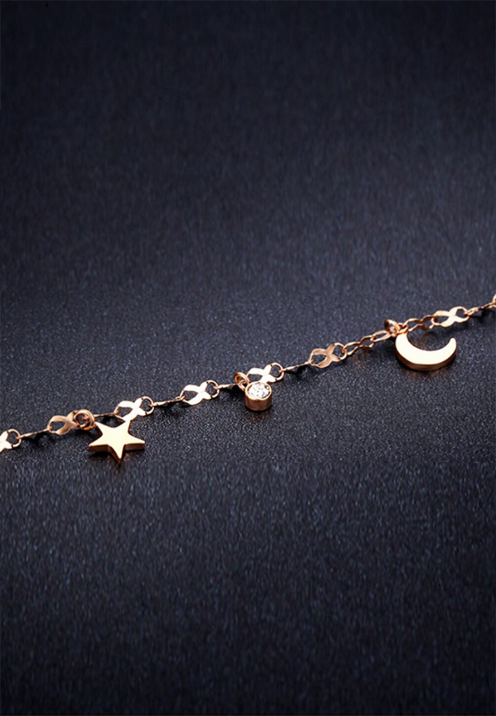 Celestial Moon and Stars with Zirconia Anklet in Rose Gold