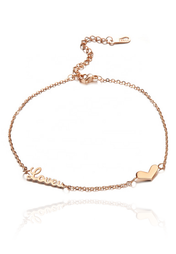 Mina Love U Chain with Heart Dainty Anklet in Rose Gold