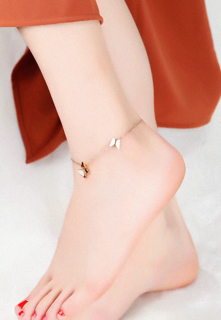Queen Alexandra Butterfly Anklet in Rose Gold