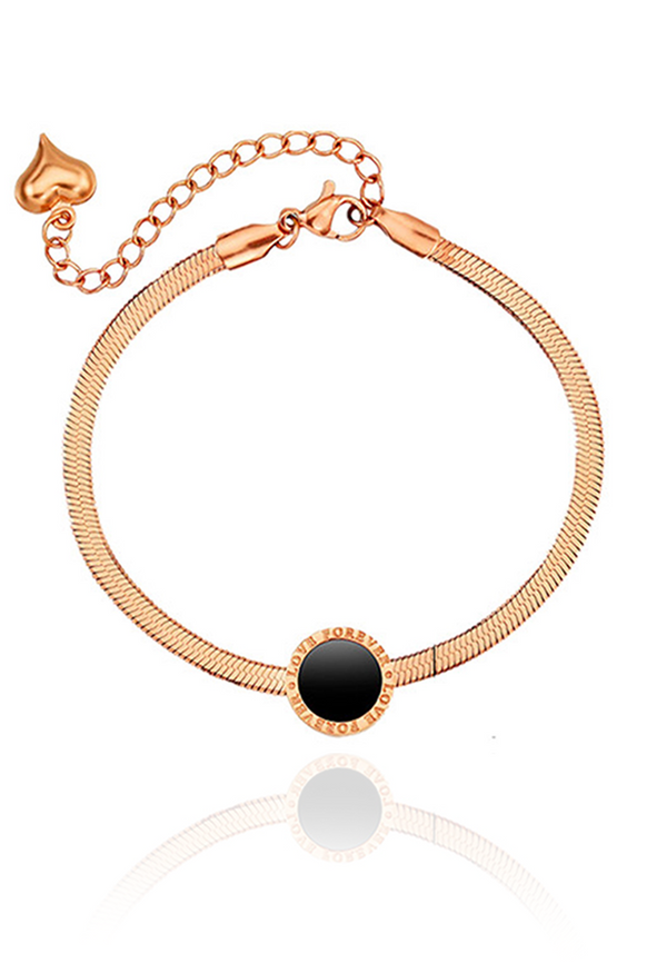 Thea Black Ceramic Inlay on Snake Chain Anklet in Rose Gold