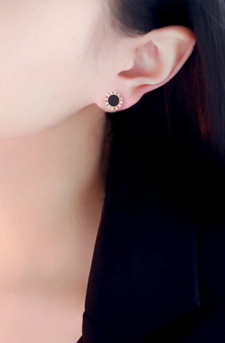 Orla with Round Roman Numeral Stud Earrings