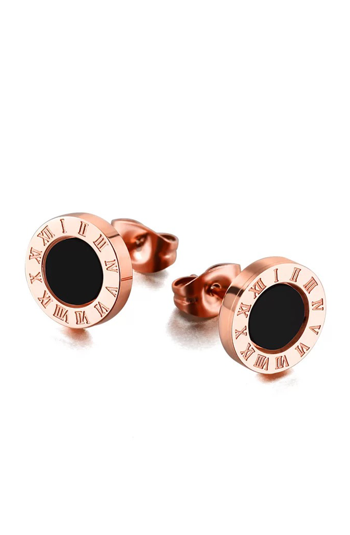 Orla with Round Roman Numeral Stud Earrings