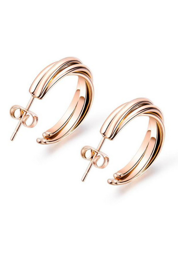 Delia Intertwined Spiral C-Hoop with Stud Drop Earrings in Rose Gold
