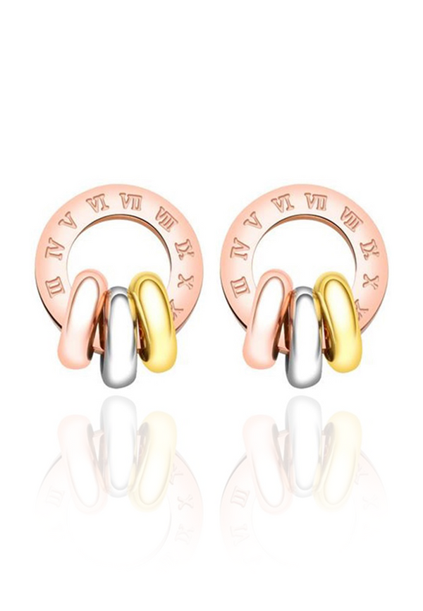 Genevia Roman Numerals Stud Drop Earrings in Rose Gold
