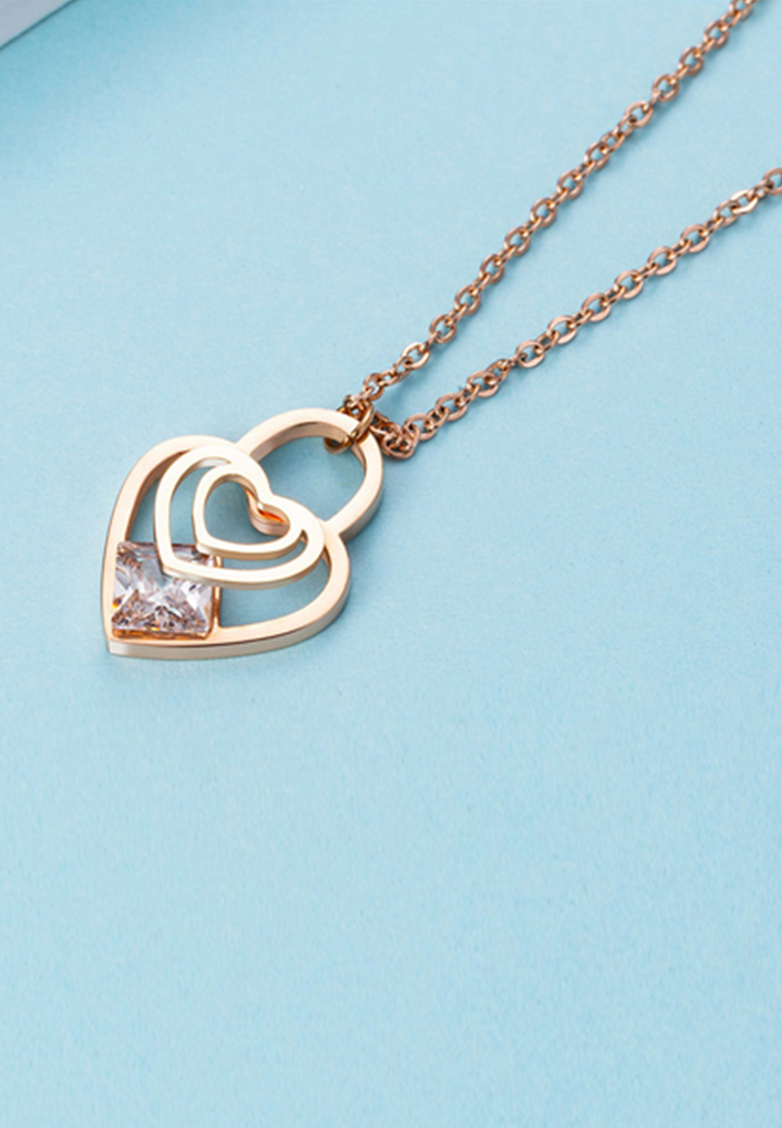 Celovis Jewellery - Cristal Heart Lock with Princess Cut Cubic Zirconia Necklace in Rose Gold
