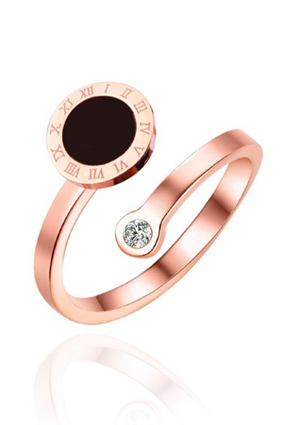 Orla Round Roman Numeral Adjustable Ring in Rose Gold