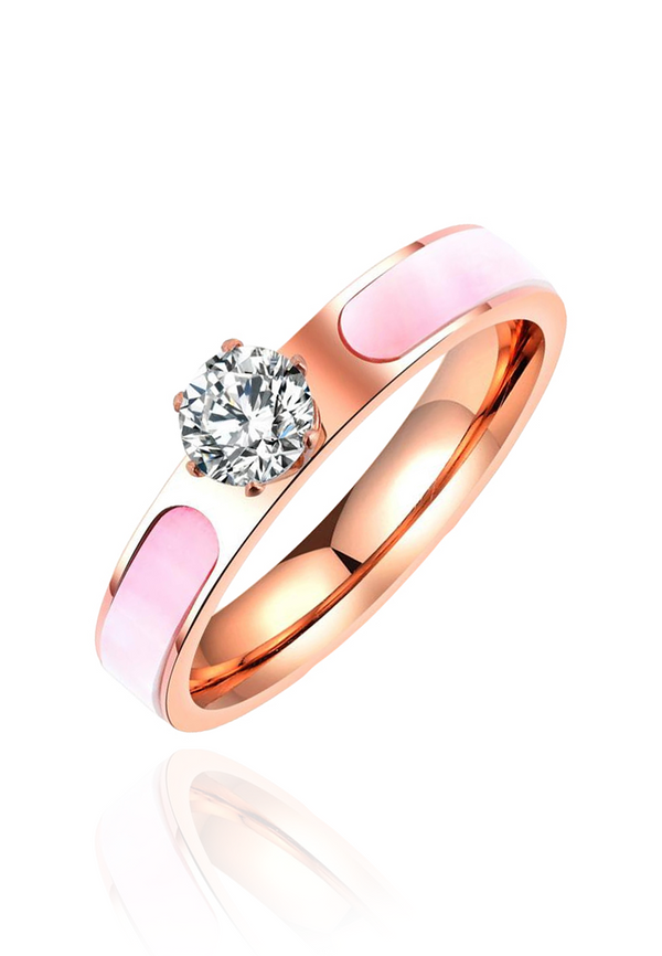 Rosaline Pink Mother Pearl Cubic Zirconia Ring in Rose Gold