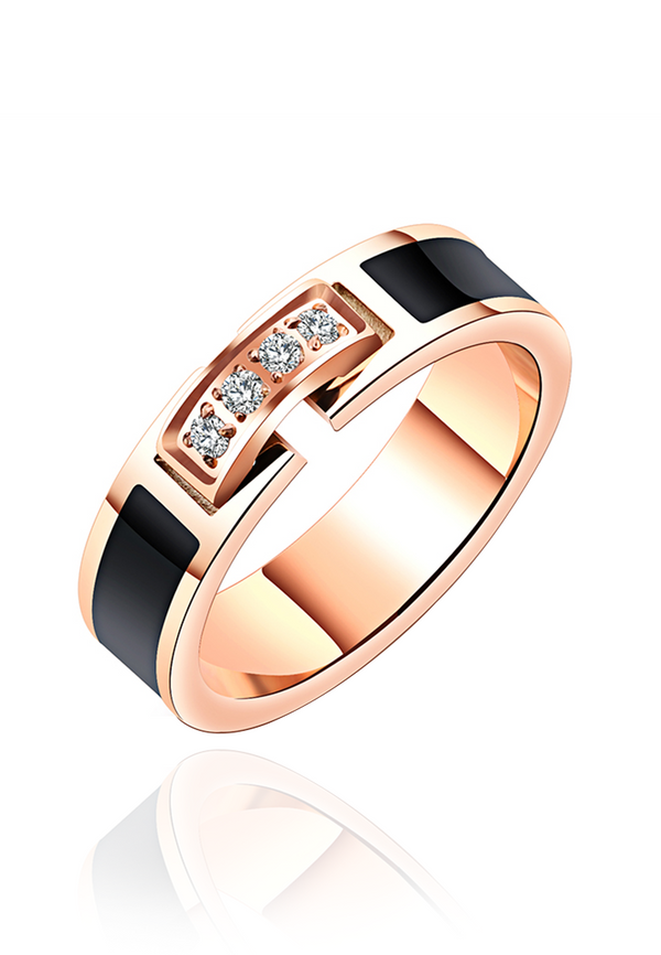 Beau in Black with Cubic Zirconia Ring in Rose Gold
