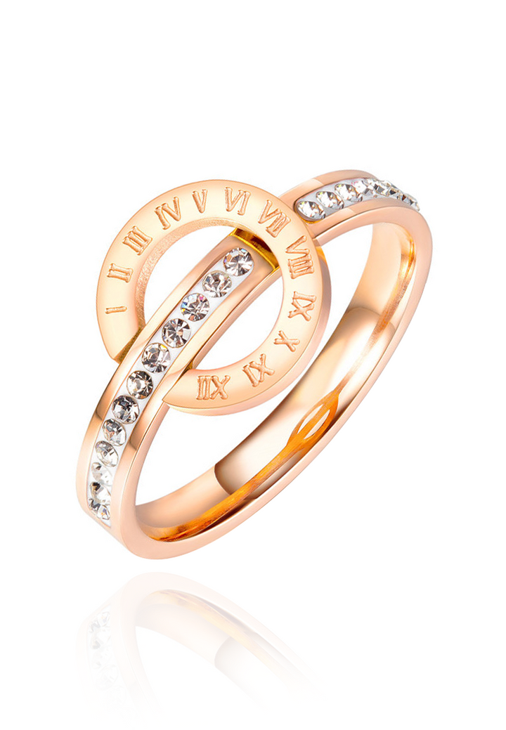 Athena Interlocking Roman Numeral Ring in Rose Gold