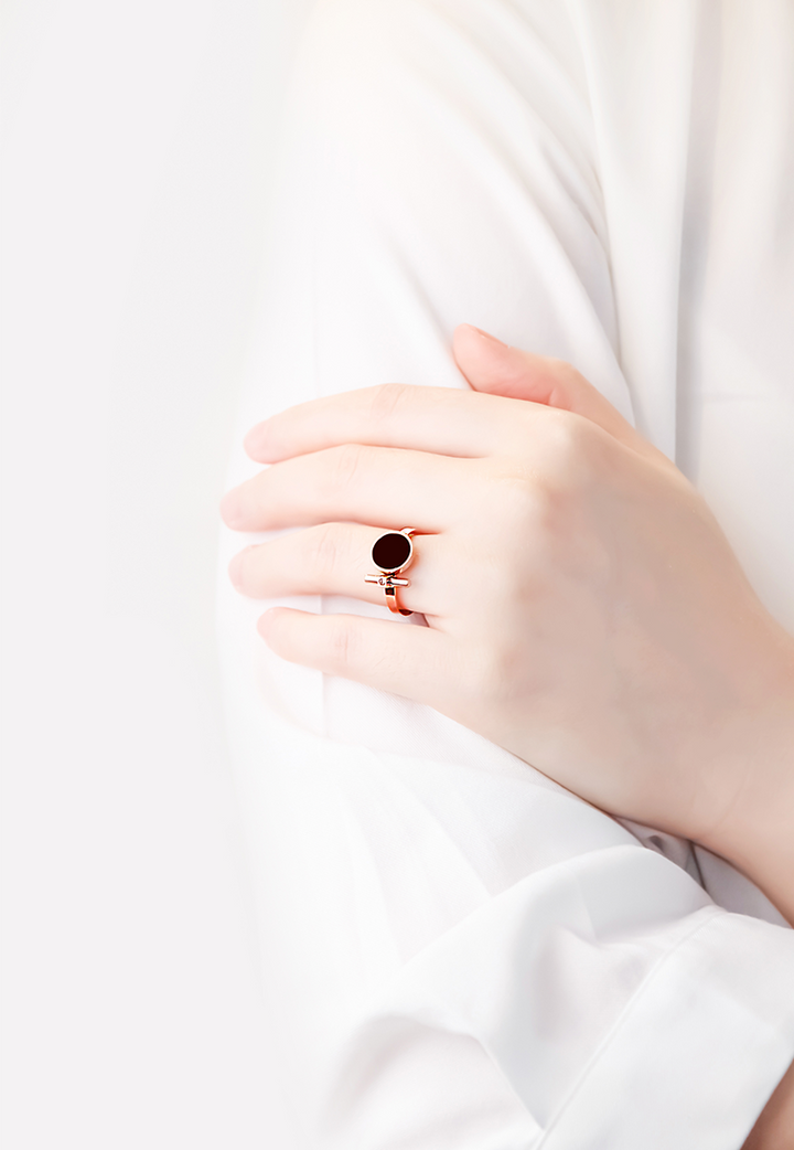 Lucie Black Cubic Zirconia Ring in Rose Gold