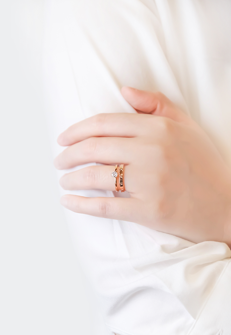 Callista Zirconia Solitaire Roman Numeral Double Band Ring in Rose Gold