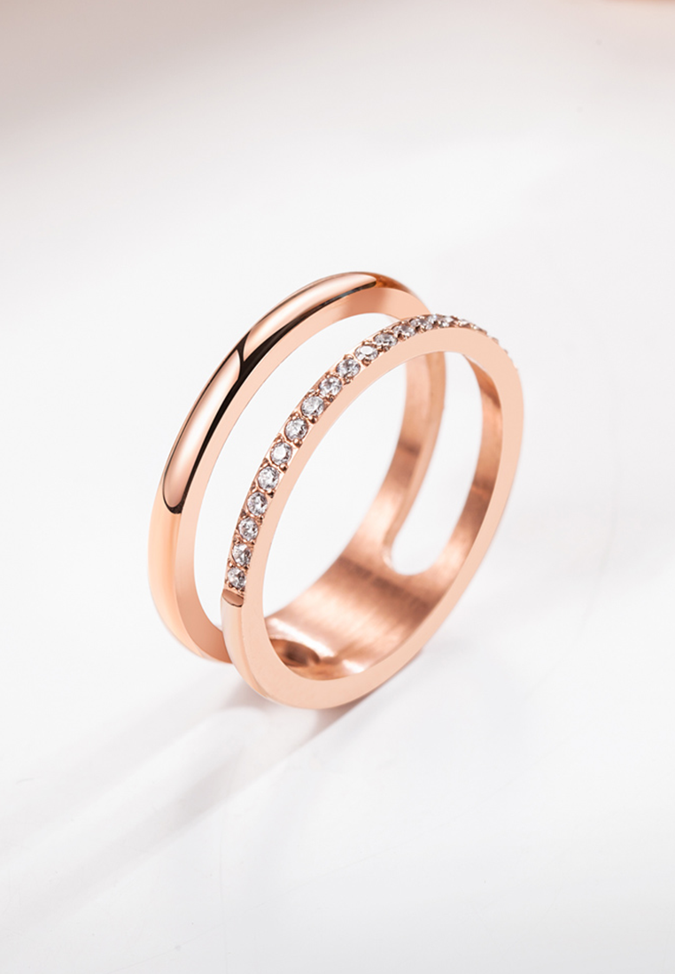 Lottie Cubic Zirconia Double Twin Band Ring in Rose Gold