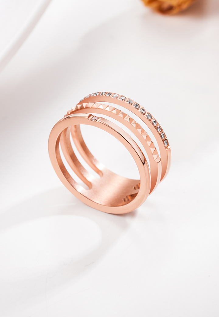 Loretta Zirconia Three Band Ring in Rose Gold