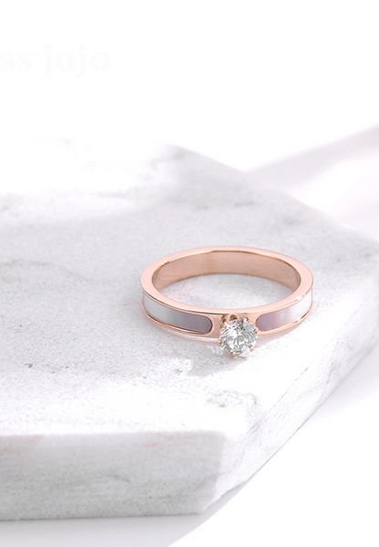 Rosaline Pink Mother Pearl Cubic Zirconia Ring in Rose Gold