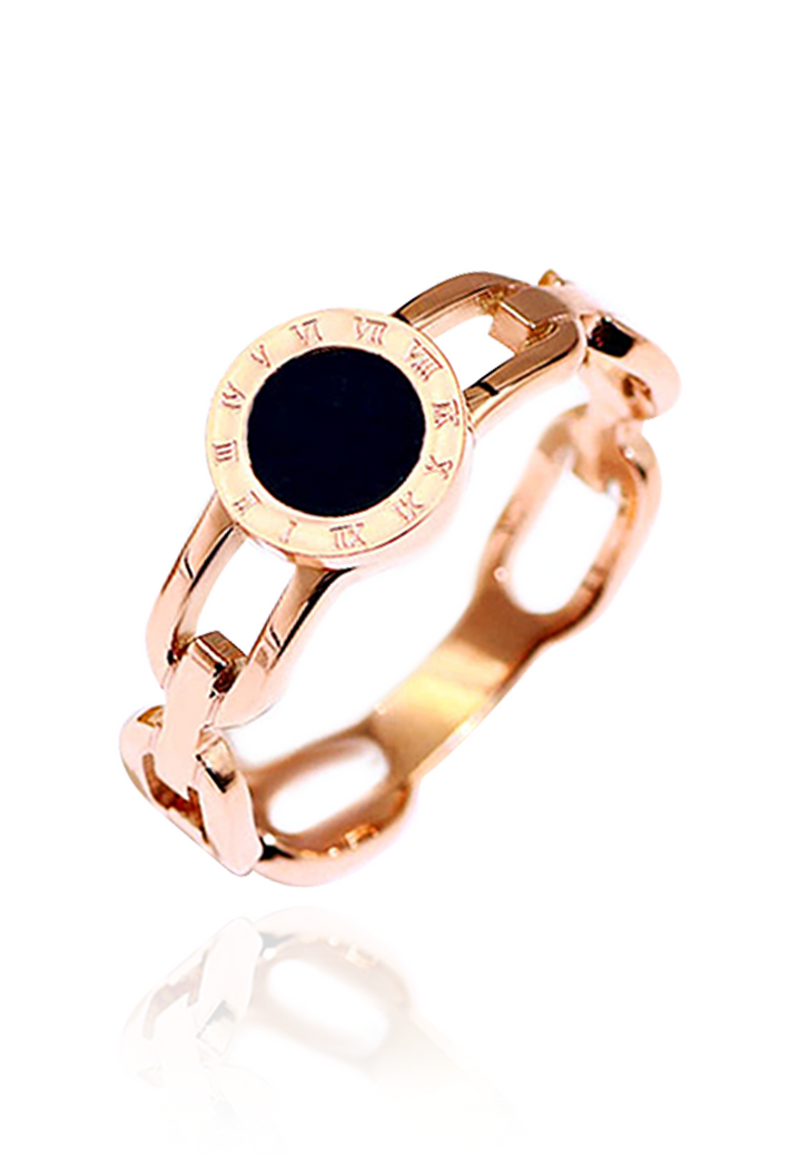 Dauphine Black Round Numeral Ring in Rose Gold