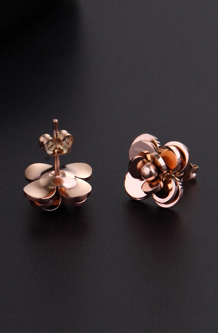 Amrita Camellia Flower Bloom in Rose Gold Stud Earrings