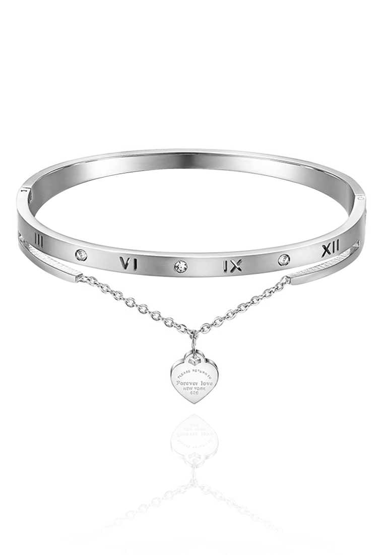 Keira Roman Numeral Dias with Heart Hinged Bangle