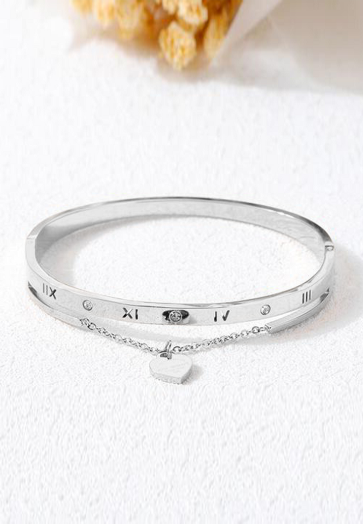 Keira Roman Numeral Dias with Heart Hinged Bangle