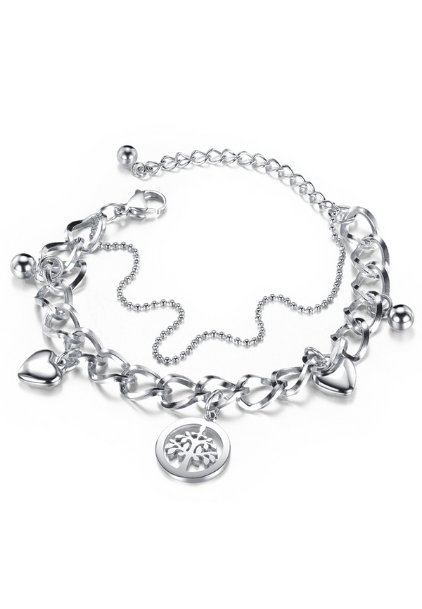 Willow Symbolic Tree of Strength Charm with Puffed Heart Trinkets Multi Chain Link Bracelet