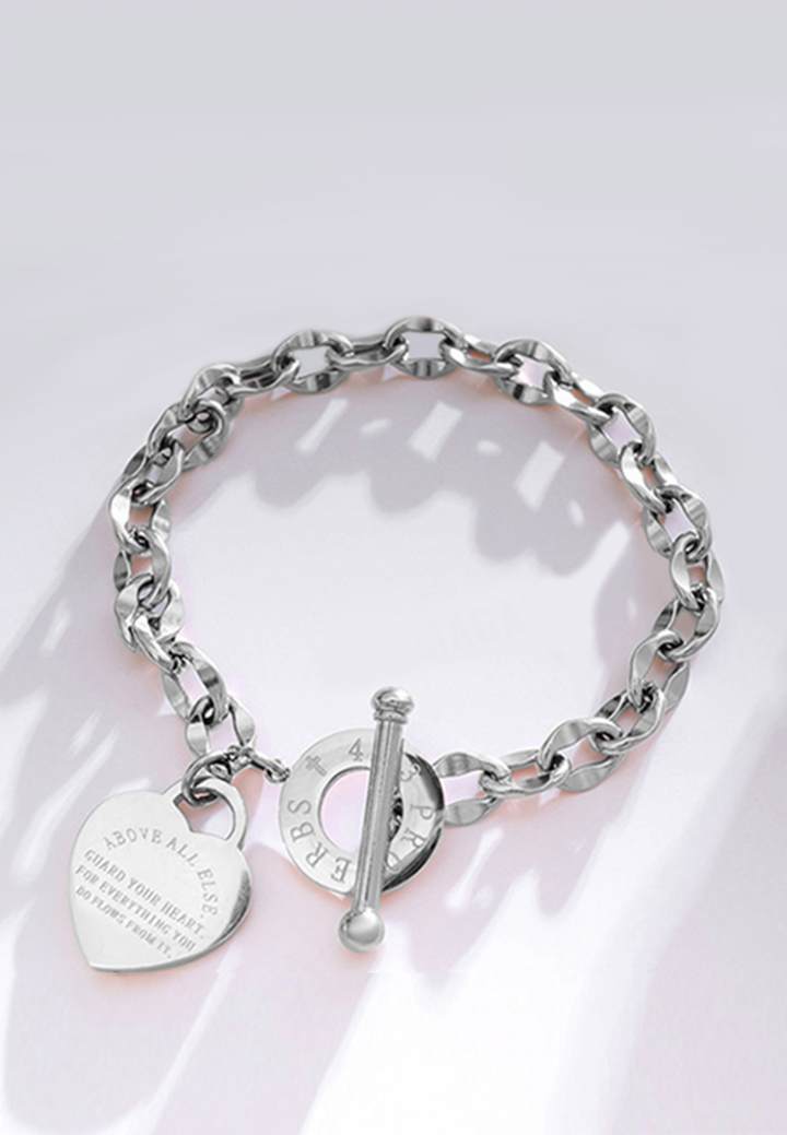 Kelby Proverbs 4:23 Heart Tag Pendant Toggle Clasp Bracelet