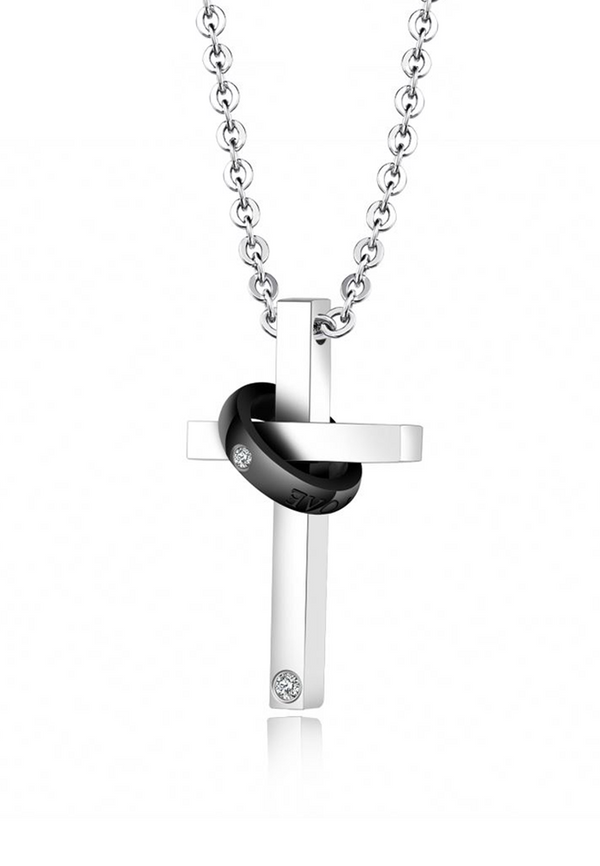Celovis Jewellery - Divine Radiant Cross Pendant Interlocking Ring Necklace