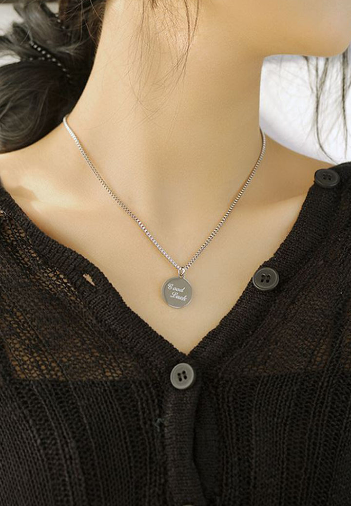Celovis Jewellery - Evangeline Heart Pendant with Separable 'Good Luck' Disc Tag Necklace in Silver