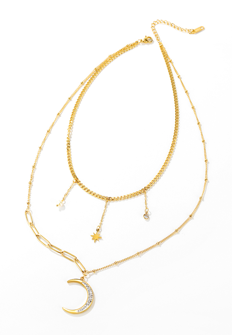 Celovis Jewellery - Isolda Cosmic Zirconia Crescent Moon Necklace in Gold