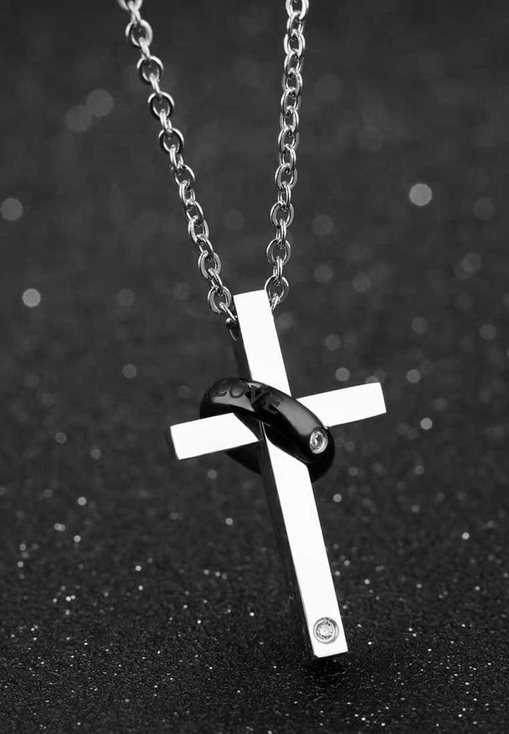 Celovis Jewellery - Divine Radiant Cross Pendant Interlocking Ring Necklace
