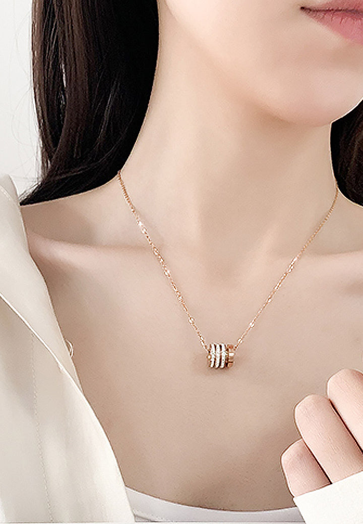 Celovis Jewellery - Jordana Barrel Roll Ring Pendant in Rose Gold Chain Necklace