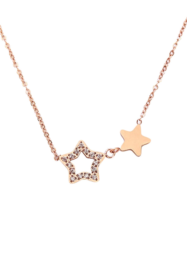 Titania Twin Stars ZIrconia Pendant in Rose Gold Chain Necklace