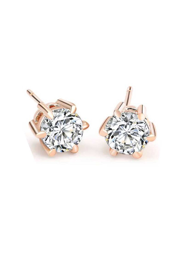 Elsie White Round Zirconia Solitaire in Rose Gold Stud Earrings