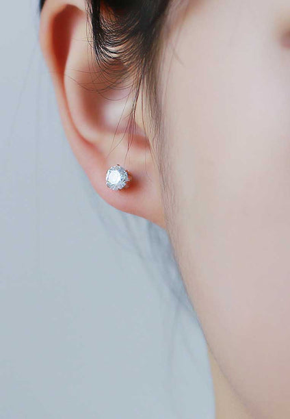 Elsie White Round Zirconia Solitaire in Rose Gold Stud Earrings