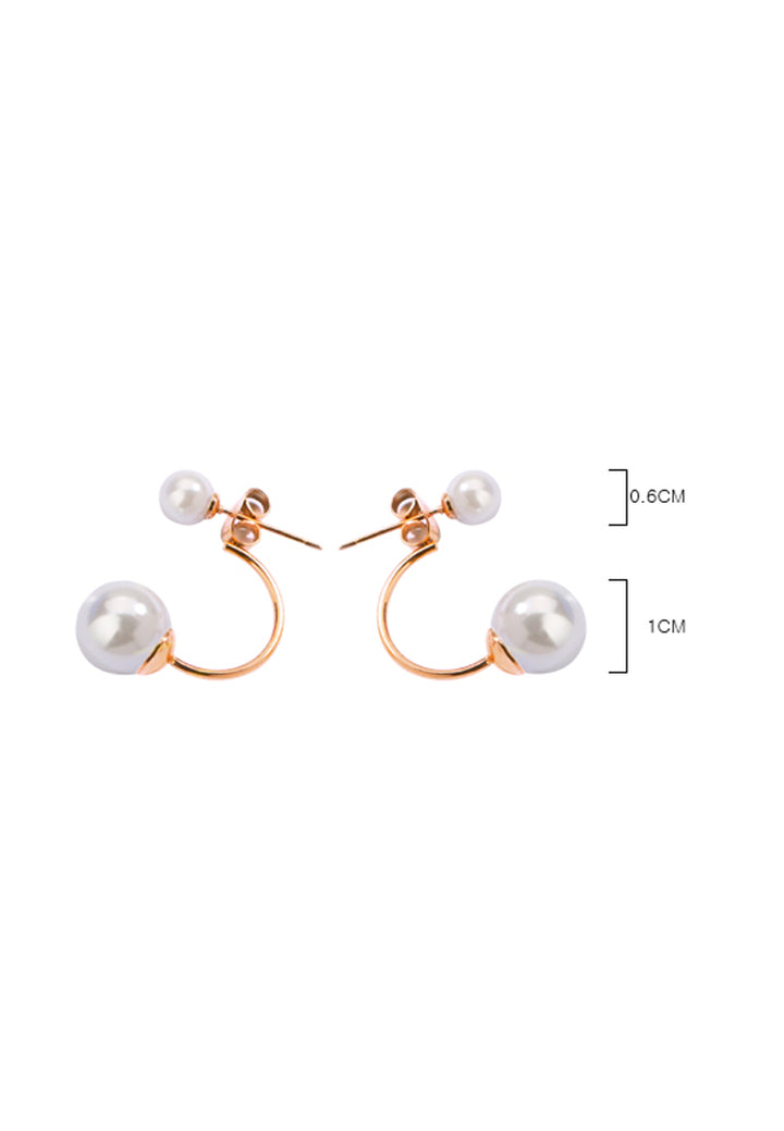 Medo Floating Double White Pearl in Half C Rose Gold Link Stud Earrings